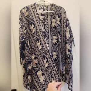 Boho Navy and Cream Elephant Print Kimono